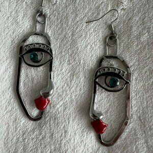 Picasso Abstract Half Face Dangle Silver Earrings